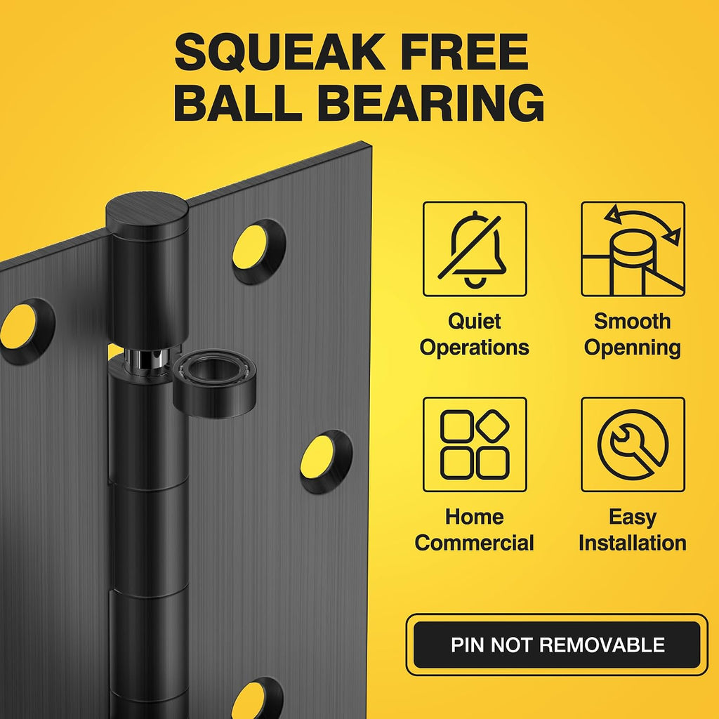 Ball Bearing Door Hinges, 3.5 x 3.5 Inches Square Hinges, Square Corner Stainless Steel, Heavy Duty Door Hinges