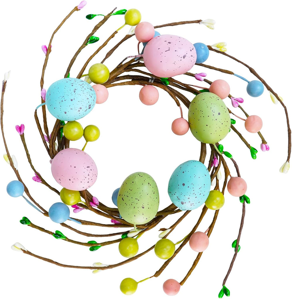 Easter Egg Candle Rings Wreaths Spring Egg and Pip Berry Candle Rings Artificial Easter Egg Candle Holder Mini - Set of 4