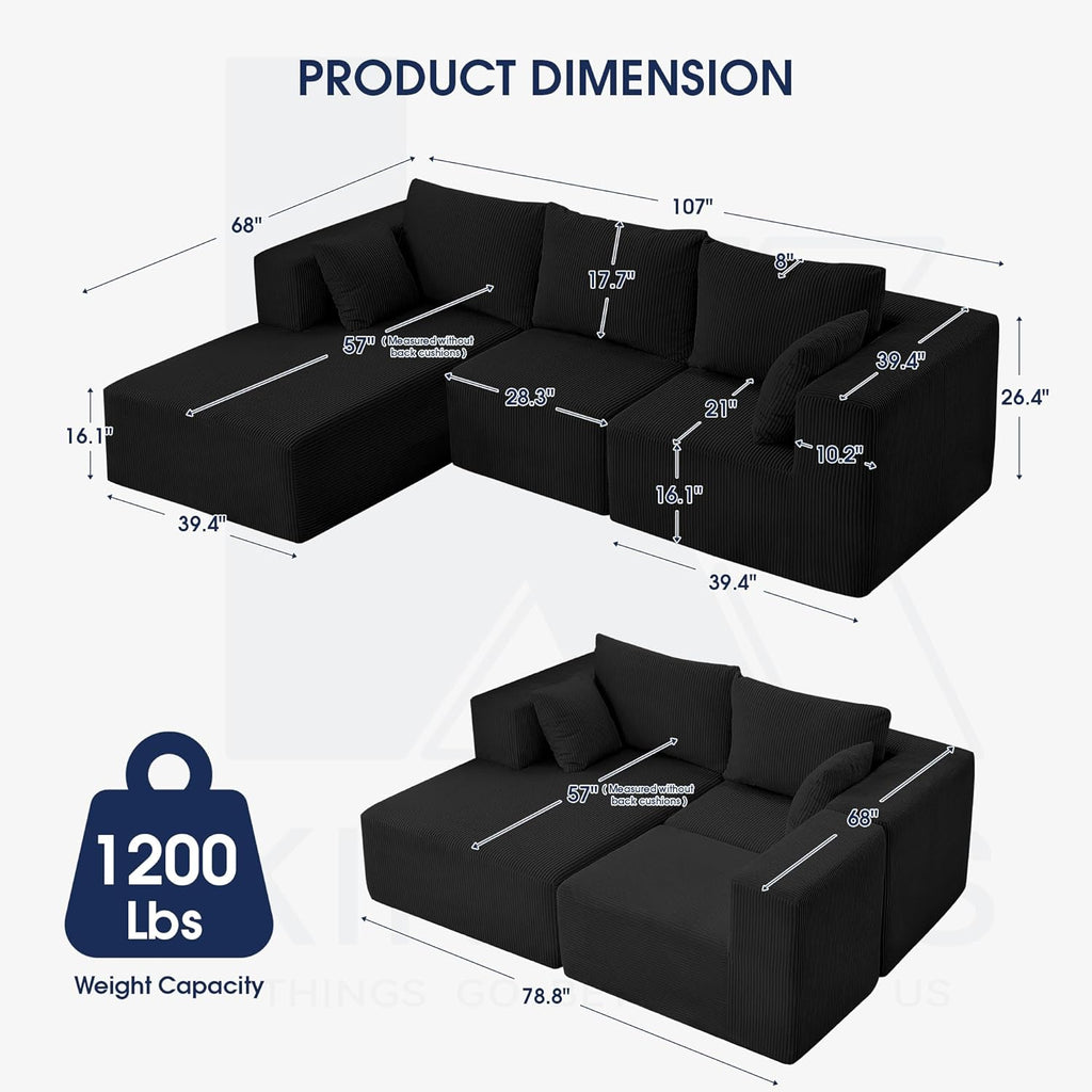 107'' Modular Sectional Sofa, L Shaped Cloud Couch for Living Room