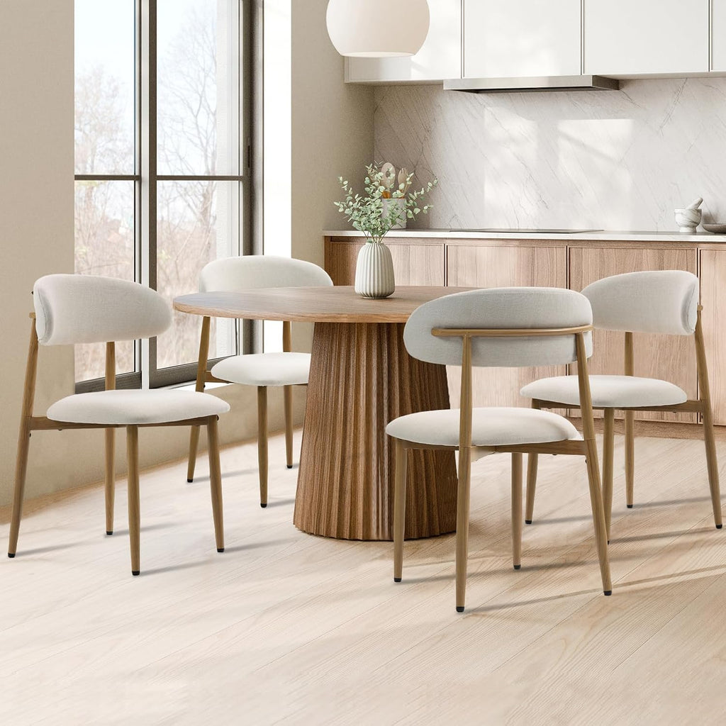 Dining Chairs Set of 4, Metal Kitchen Chairs with Modern Fabric Upholstered for Dining Room, Beige