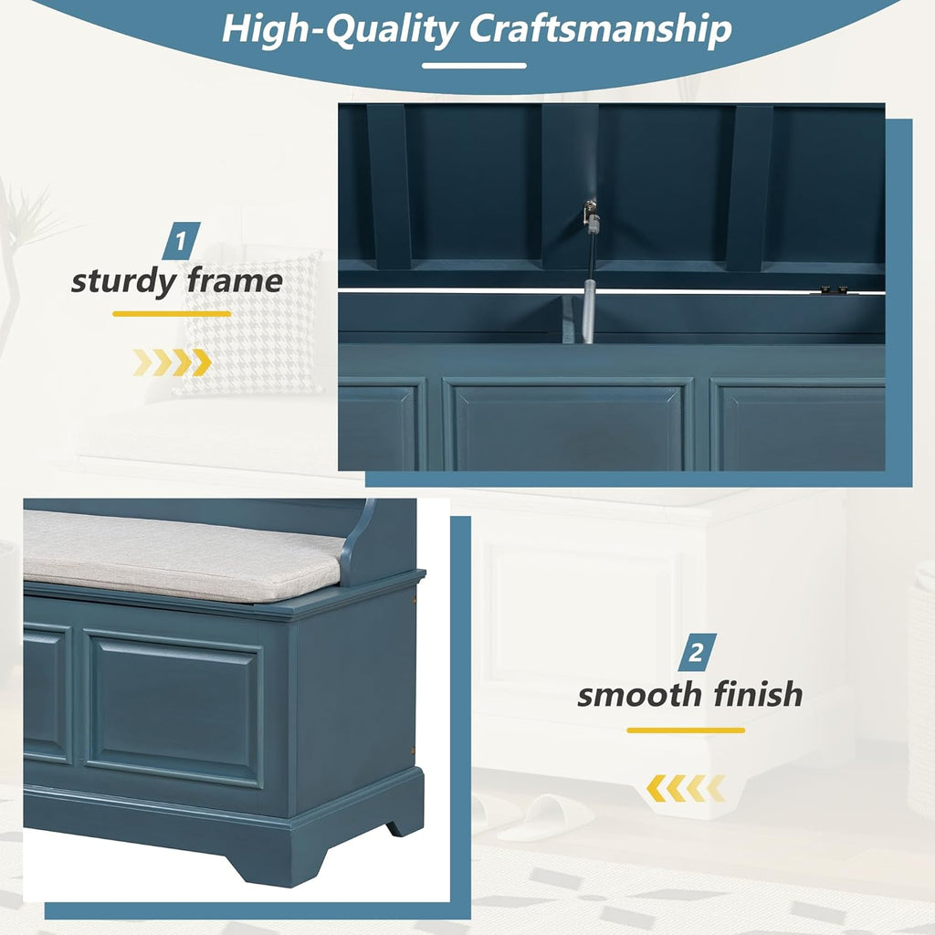 Rustic Entry Storage Bench with Hidden Compartments and Removable Cushion, Wooden Entryway Hallway Foyer Shoe Bench