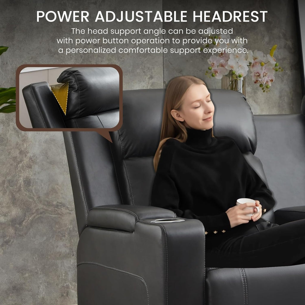 Power Reclining Loveseat with Adjustable Headrest, Home Theater Seating with LED Light/Armrest Storage