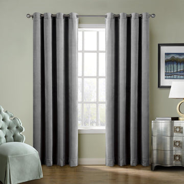 Extra Wide Blackout Lined Premium Velvet Curtain Grey (1 Panel), Eyelet Grommet for Livingroom Bedroom