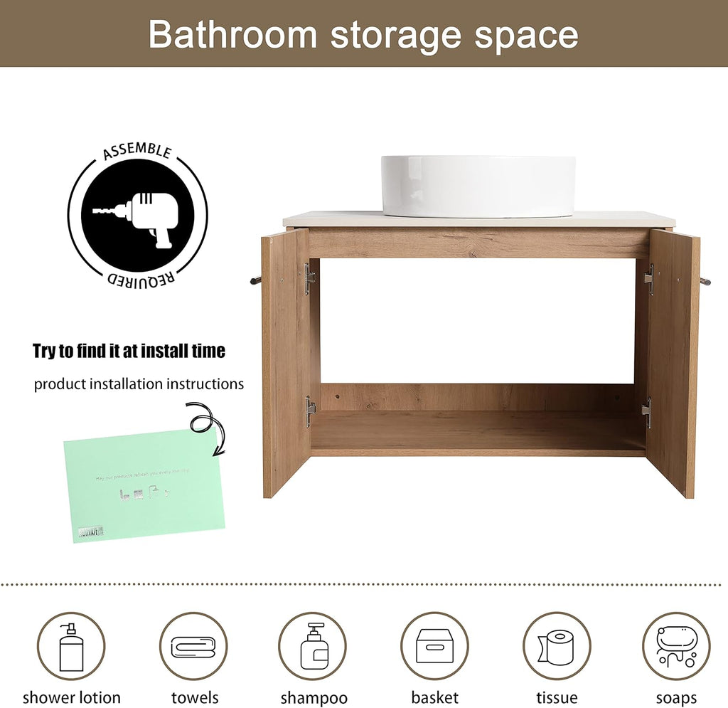 30" Floating Bathroom Vanity with Sink, 30 Inch Single Sink Wall Mounted Bathroom Vanity