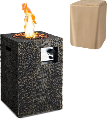 16 Inch Patio Propane Fire Pit, Patiojoy Electronic Ignition Square Gas Fireplaces with Protective Cover