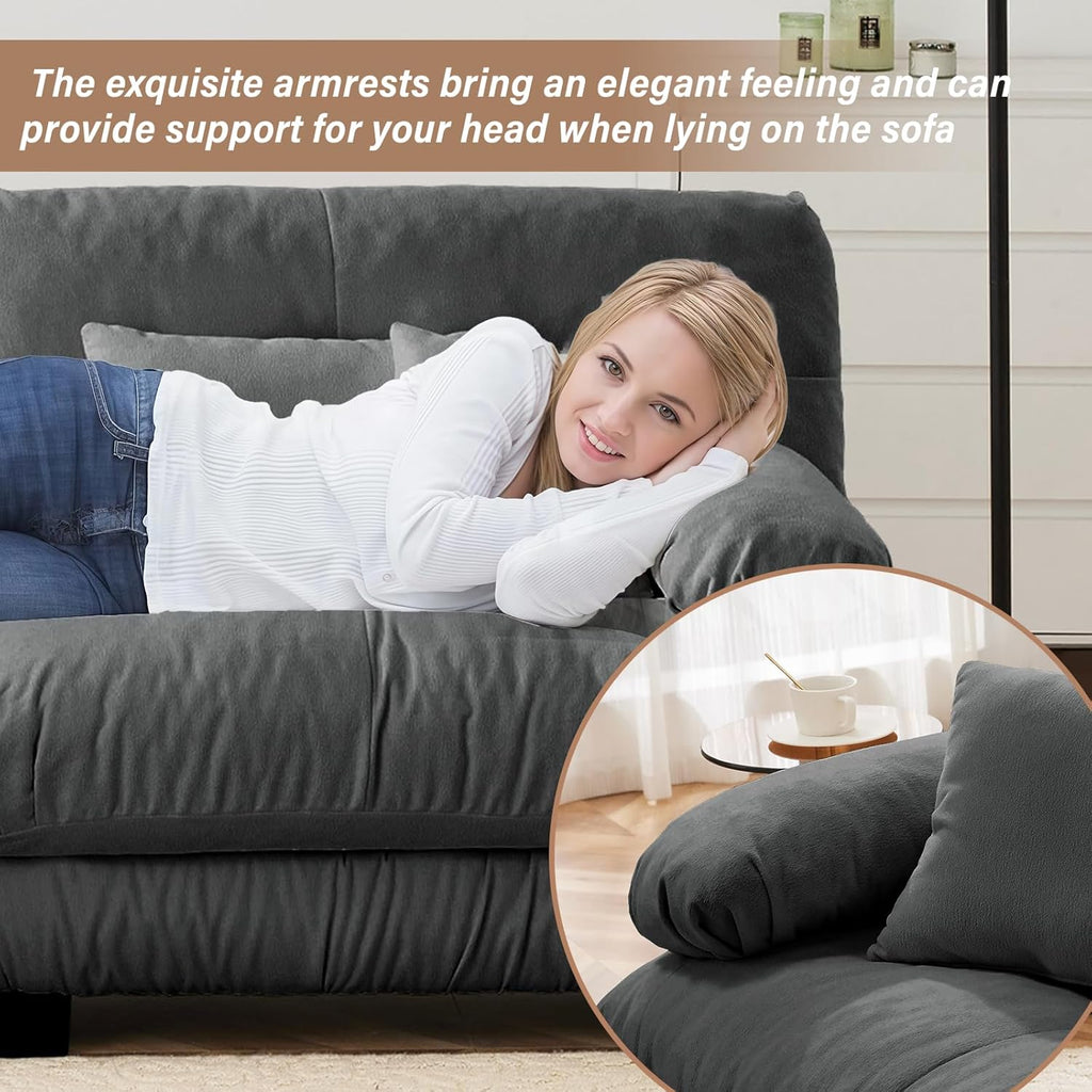 Modern Living Room Velvet Recliner Sofa, Loveseat Sofa , Solid Wood Frame, Easy to Install (94.4 inch,Grey)