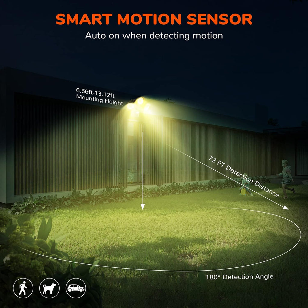 4000LM LED Security Lights, Motion Sensor Flood Light Outdoor,40W(250W Equiv.),IP65 Waterproof,3000K-Warm White DLC &