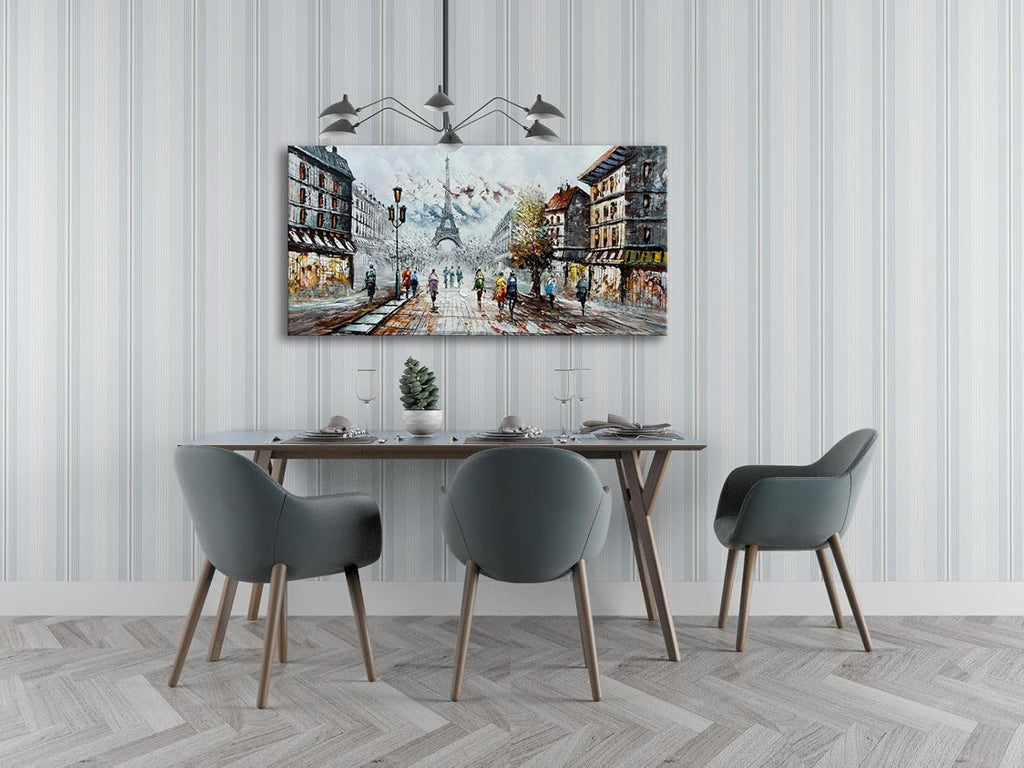 Modern Oil Paintings on Canvas Wall Art, Paris Eiffel Tower Landscape Abstract Paintings Bedroom Office Wall Decor