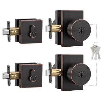 Oil Rubbed Bronze Exterior Door Lock Set, Square Contemporary Keyed-Alike Door Knob and Deadbolt Set, Heavy Duty