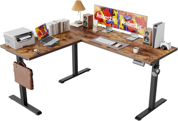 L Shaped Standing Desk Adjustable Height, 59 Inch, Rustic Brown
