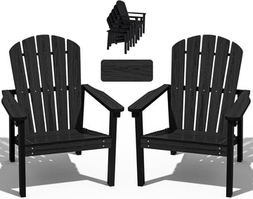 Compact Stackable Adirondack Chairs Set of 2,HDPE,Black | 26.3" Wide HDPE,380lb,All-Weather
