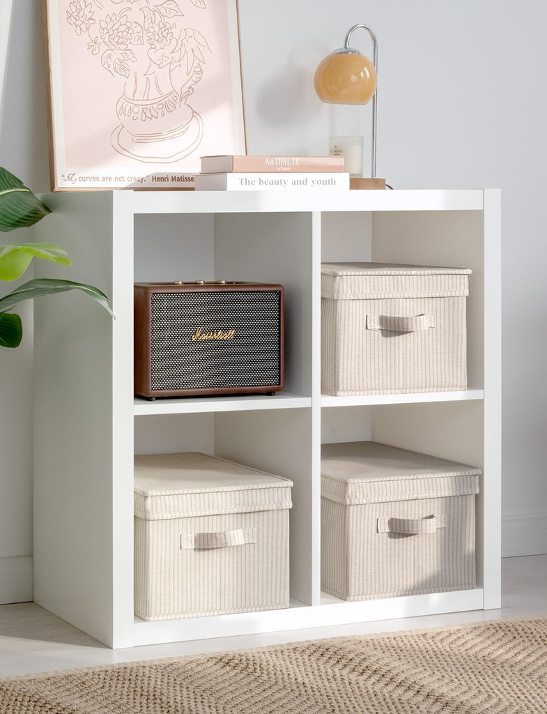 Fabric Storage Bins with Lids, Decorative Storage Bins with Soft Handles, Foldable Storage Baskets for Closet