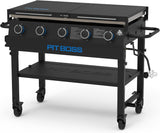5-Burner Propane Gas Griddle with Folding Side Shelves, Black Outdoor Flat Top BBQ Grill