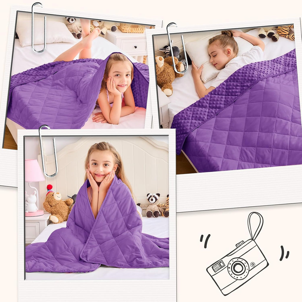 Purple Weighted Blanket 7lbs, 40"x60", Breathable Cooling Minky Heavy Throw Blanket for 60-90lbs, Soft Winter Thick