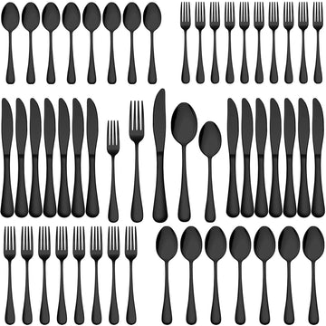 Black Silverware Set, Stainless Steel Flatware Cutlery Set Service for 8, Tableware Eating Utensils Include