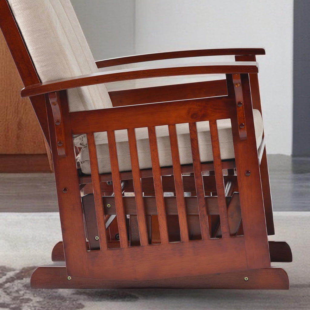 Rustic Glider Chair with Ottoman, Resistant Rubber Wood Nursery Glider and Ottoman Sets for Relaxing, Rocking Chair