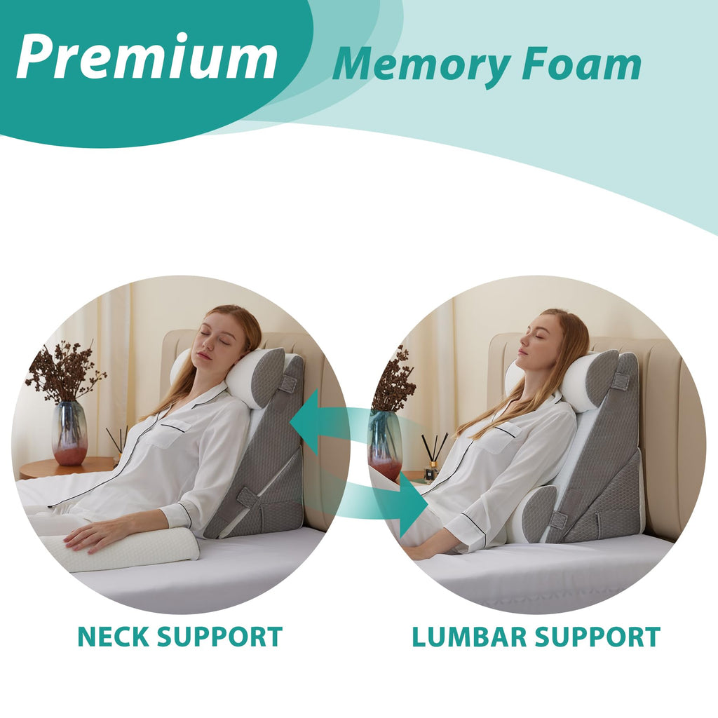 Adjustable 4pcs Bed Wedge Pillow Set, Memory Foam Wedge Pillows Post Surgery for Back, Neck, Leg Pain Relief, Pillow