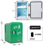 Sprite Mini Fridge - 6 Can Refrigerator for Bedroom Office, Portable Table Top Beverage Cooler, 12V 110V Refrigerador