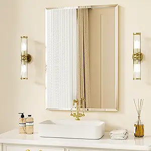 16"X24" Rectangle Frameless Beveled Wall-Mounted Mirror,Tempered Glass Bathroom Vanity Mirrored ,Hangs Horizontally Or
