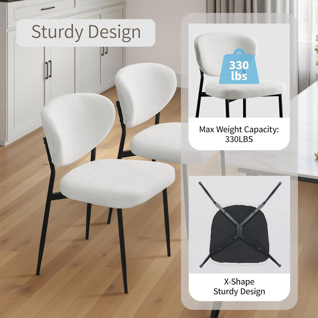 Upholstered Dining Chairs Set of 2 Modern Chenille Dining Room Chairs Wide Cushion with 58D Memory Foam Ergonomic