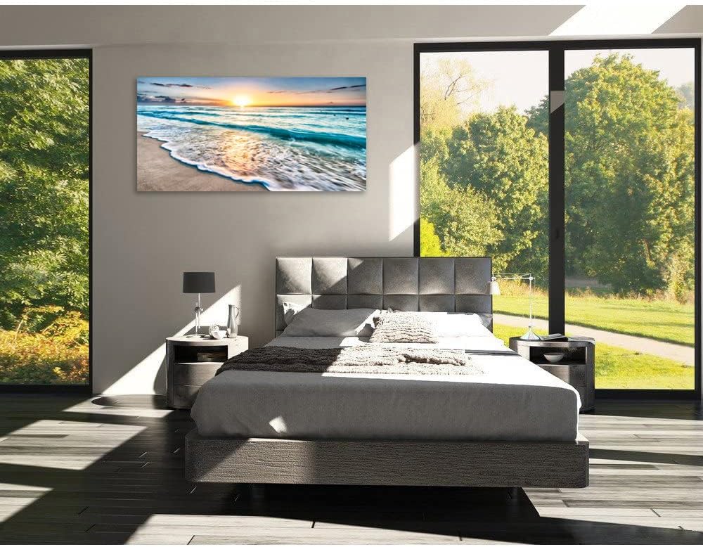 1 Panel Beach Wall Art Beach Art for Wall Blue Sea Sunset White Seaside Art Pictures of the Ocean Print on Canvas