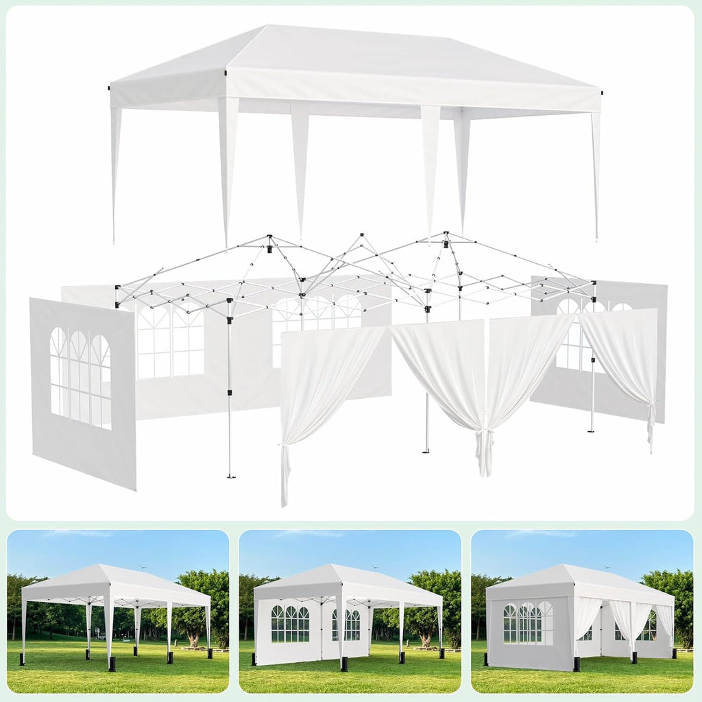 10x20 Pop up Canopy Tent with 6 Sidewalls, Outdoor Canopy with Windows & Roller Bag, Party Tent Events, Weddings