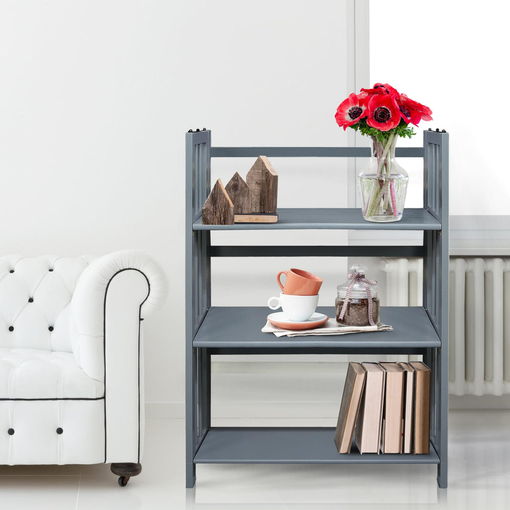 3-Shelf Folding Stackable Bookcase (27.5" Wide)-Slate Gray