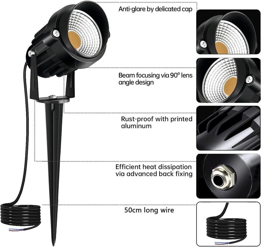 Low Voltage Landscape Lights 12 LED Spotlight Outdoor Pathway Lights Wired Yard Lights Garden Lawn 10W Landscaping