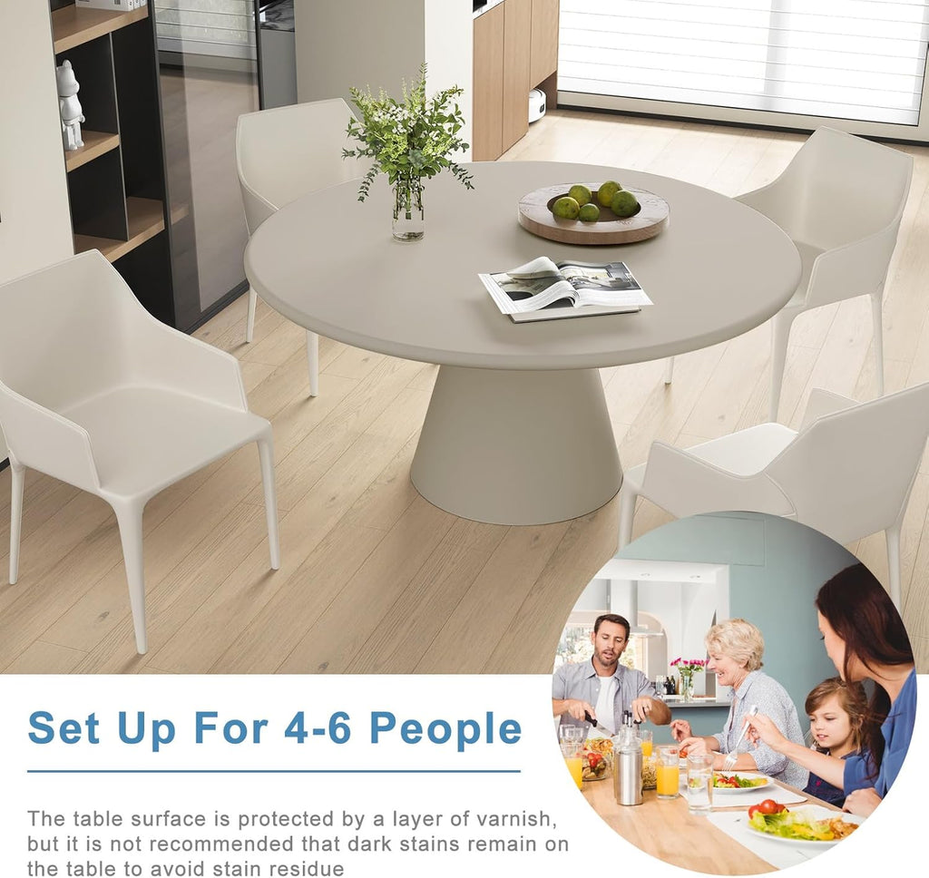 Modern Round Dining Table for 4, Circle Dining Room Table 44.5" with Matte Gray Concrete, Pedestal Dining Table for