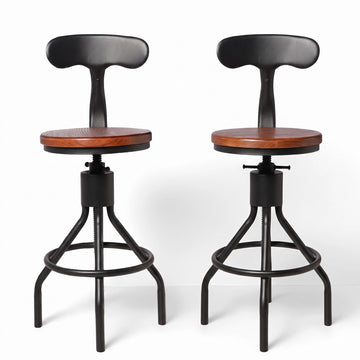 Set of 2 Industrial Bar Stools with Backrest 23-33inch Swivel Wooden Seat Kitchen Island Dining Chair Counter Stool