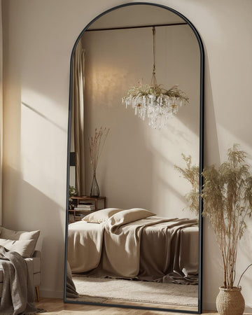 71" x28” Arched Full Length Floor Mirror, Black Aluminum Frame, Free Standing/Wall Mount/Leaning , Dressing Room