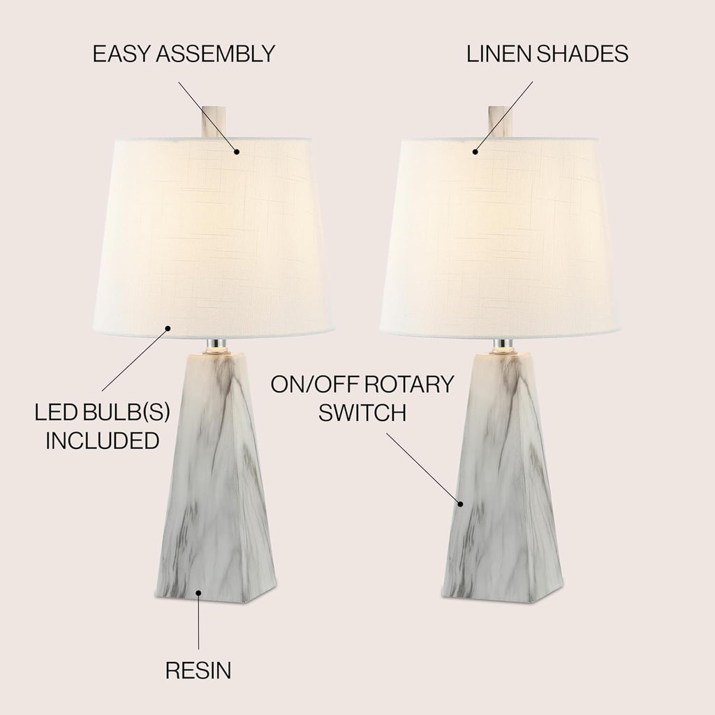20.5" White Marble Finish Modern Resin Table Lamp Living Room