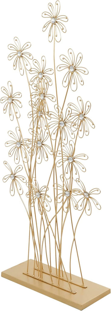 79 Metal Floral Decorative Sculpture Tall Home Decor Statue with Crystal Embellishments, Accent Figurine 16" x 7" x
