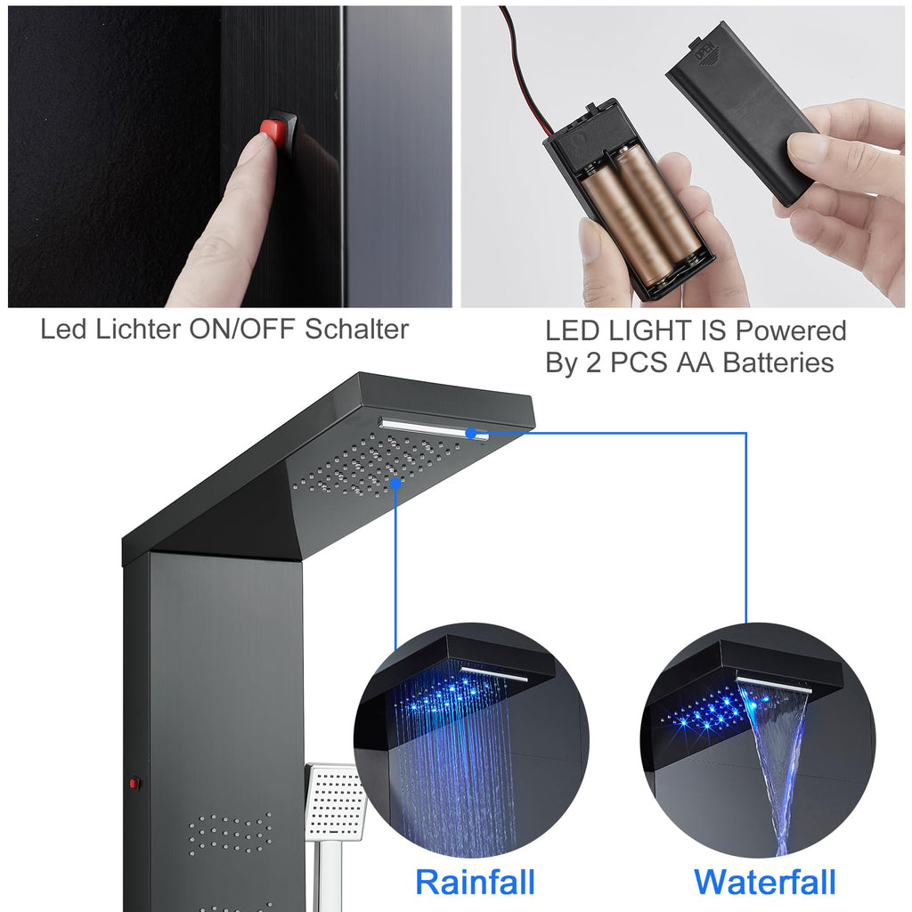 Stainless Steel Shower Panel Tower System with LED Lights