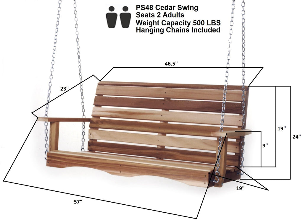Porch Swing, Solid Wood Frame, Natural, 4 Ft