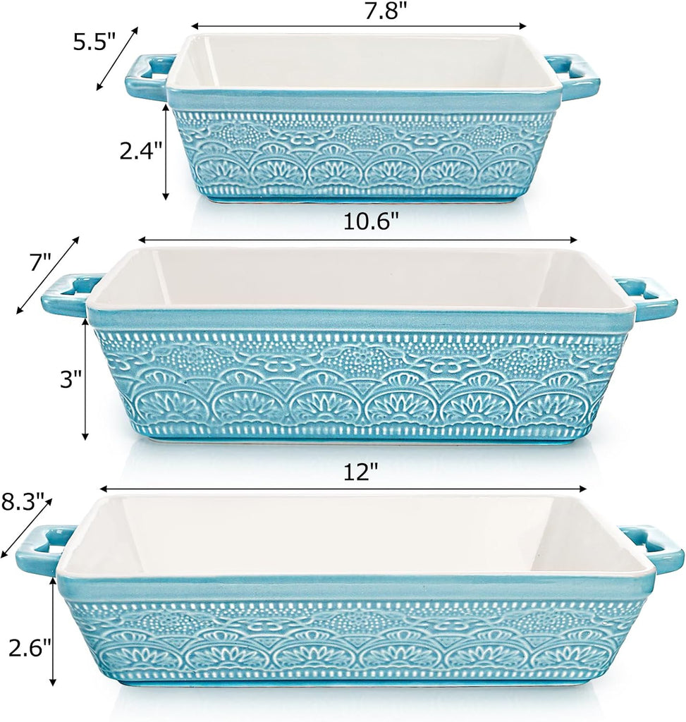 Set of 3 Ceramic Dishes, Rectangular Bakeware with Handles, Elegant Casserole Dish Set Lasagna Pan for , Cooking