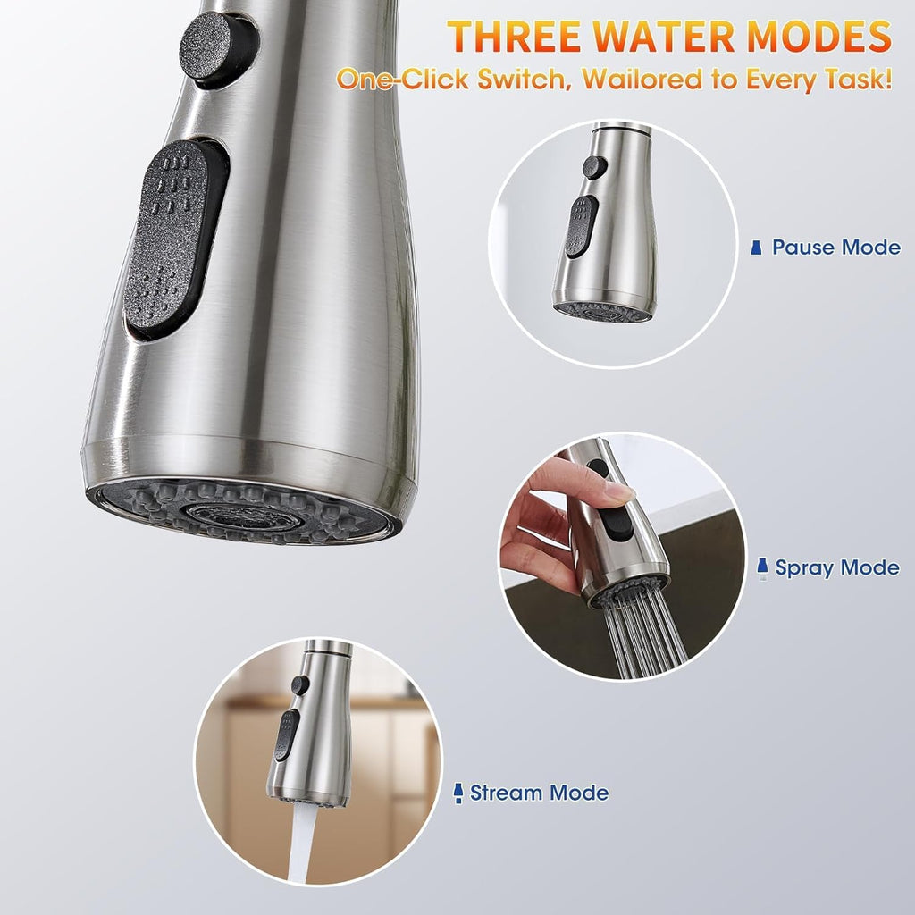 Kitchen Faucets with Pull Down Sprayer, Brushed Nickel High Arc Single Handle Stainless Steel Sink Faucet for 1 or 3