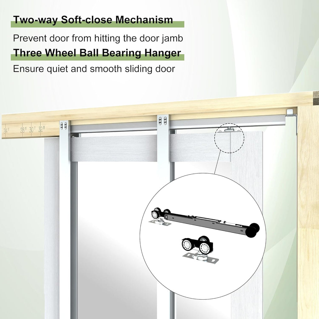 Pocket Door 30"x80", 1-Panel Mirrored Sliding Pocket Door with Soft Close Hardware Kit, Sturdy Solid