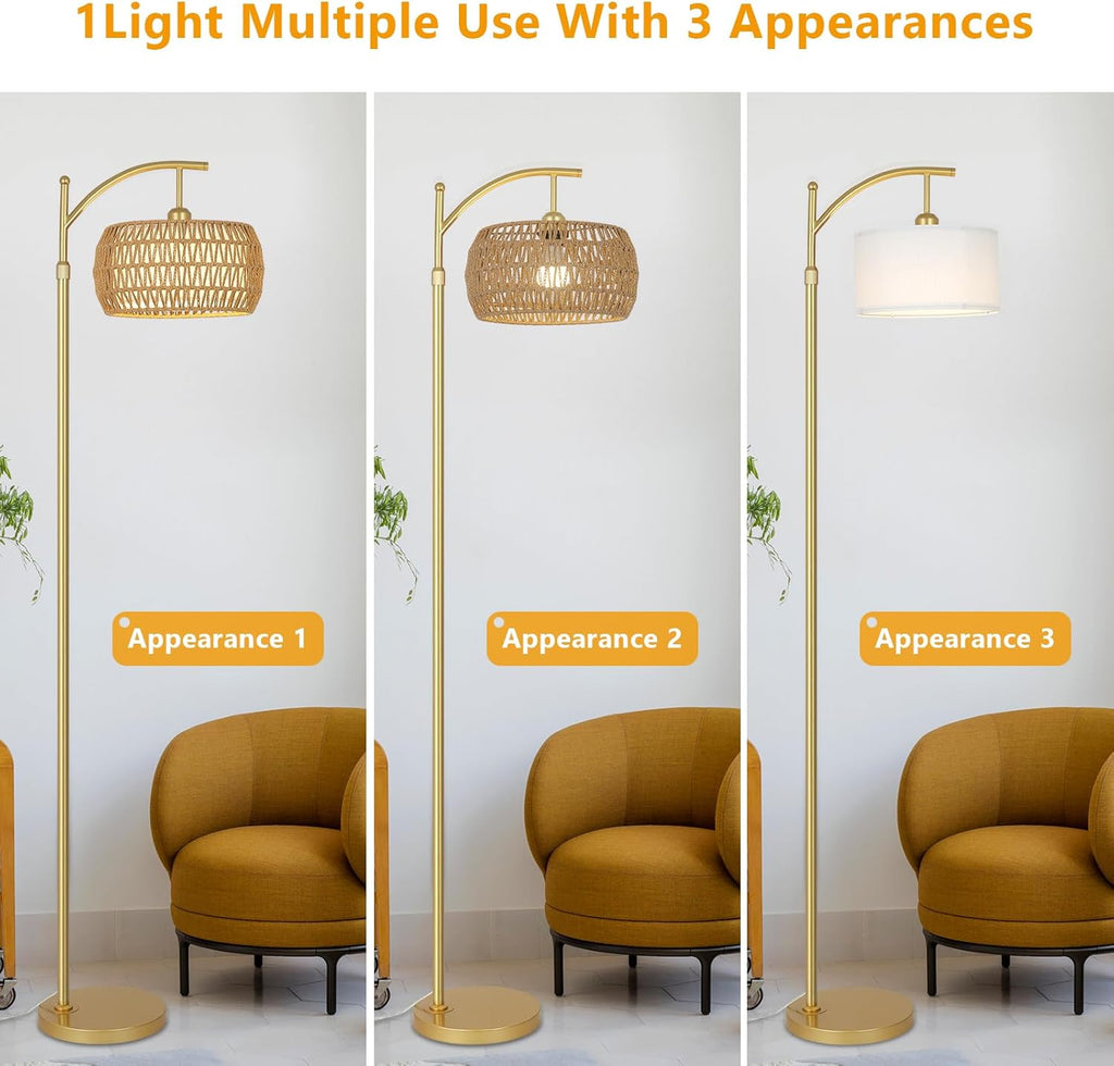 Arc Floor Lamp with 3 Color Temperatures, LED Gold Floor Lamp with Remote & Stepless Dimmable Bulb