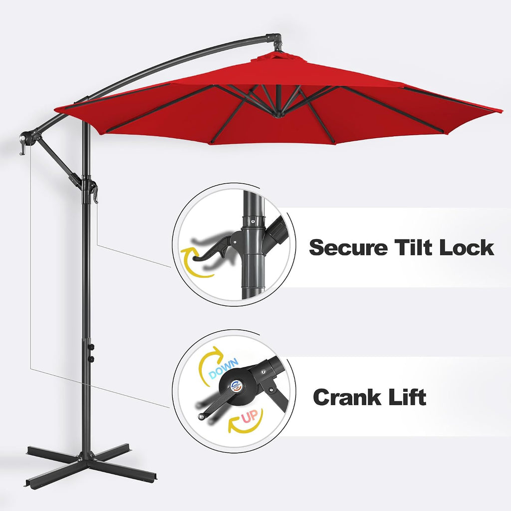 10ft Cantilever Patio Umbrella Outdoor, Large Offset Umbrella with Crank and Cross Base