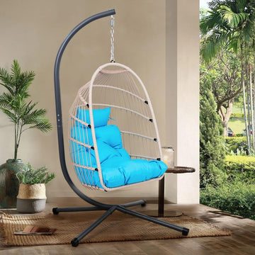 Hanging Egg Chair with Stand,Heavy Duty Indoor Outdoor Swing Chair with Cushion and Pillow, Wicker Hammock Egg Chairs