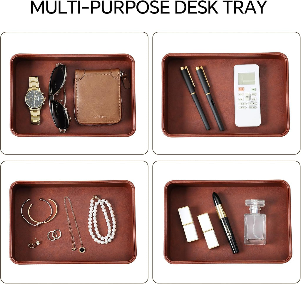 Valet Tray for Men, PU Leather Catchall Tray Nightstand Organizer