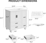 29.5" Bathroom Vanity with Sink & Hair Tool Drawer - Freestanding Cabinet with 4 Drawers & 2 Doors