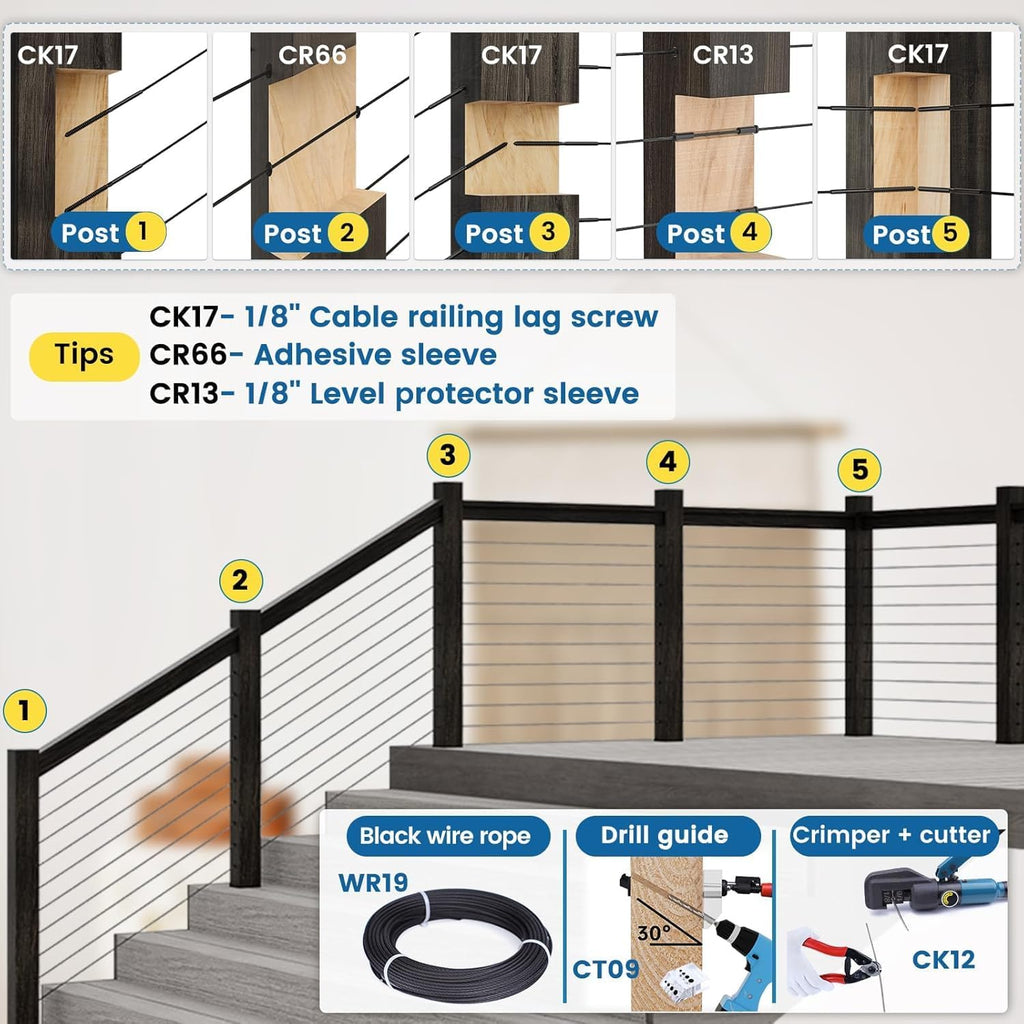 200Pack Black Wood Cable Railing Level Protector Sleeve CR13