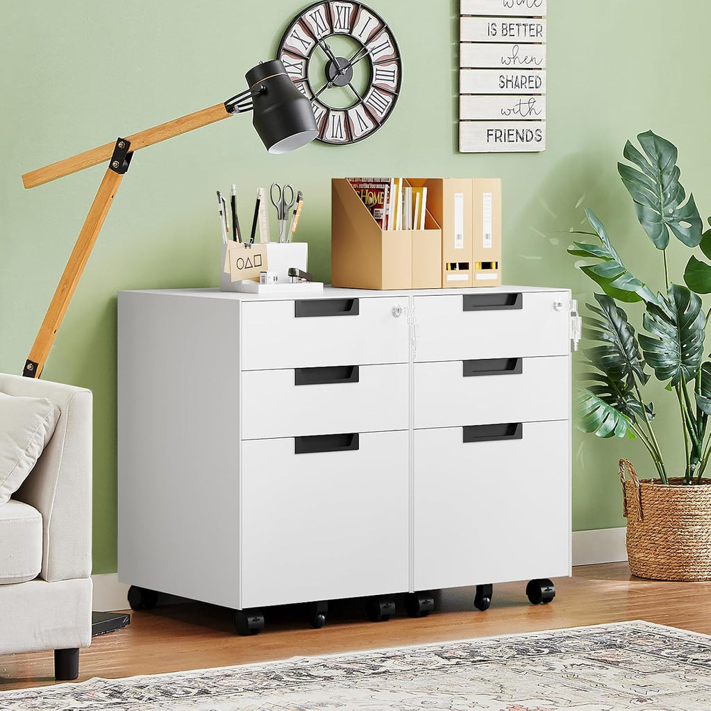 3 Drawer Mobile File Cabinet with Lock,Under Desk Metal Small Filing Cabinets Organizer Letters/Legal/A4(Fully