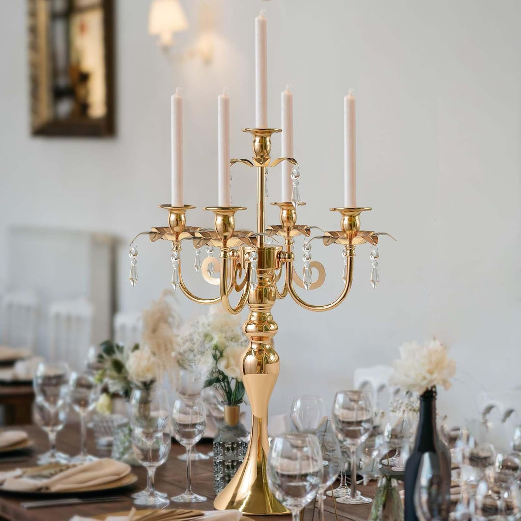 20.3'' Tall 5 Arm Candelabra Centerpiece for Table, Metal Elegant Candle Holder, Retro Candlestick Table Centerpieces