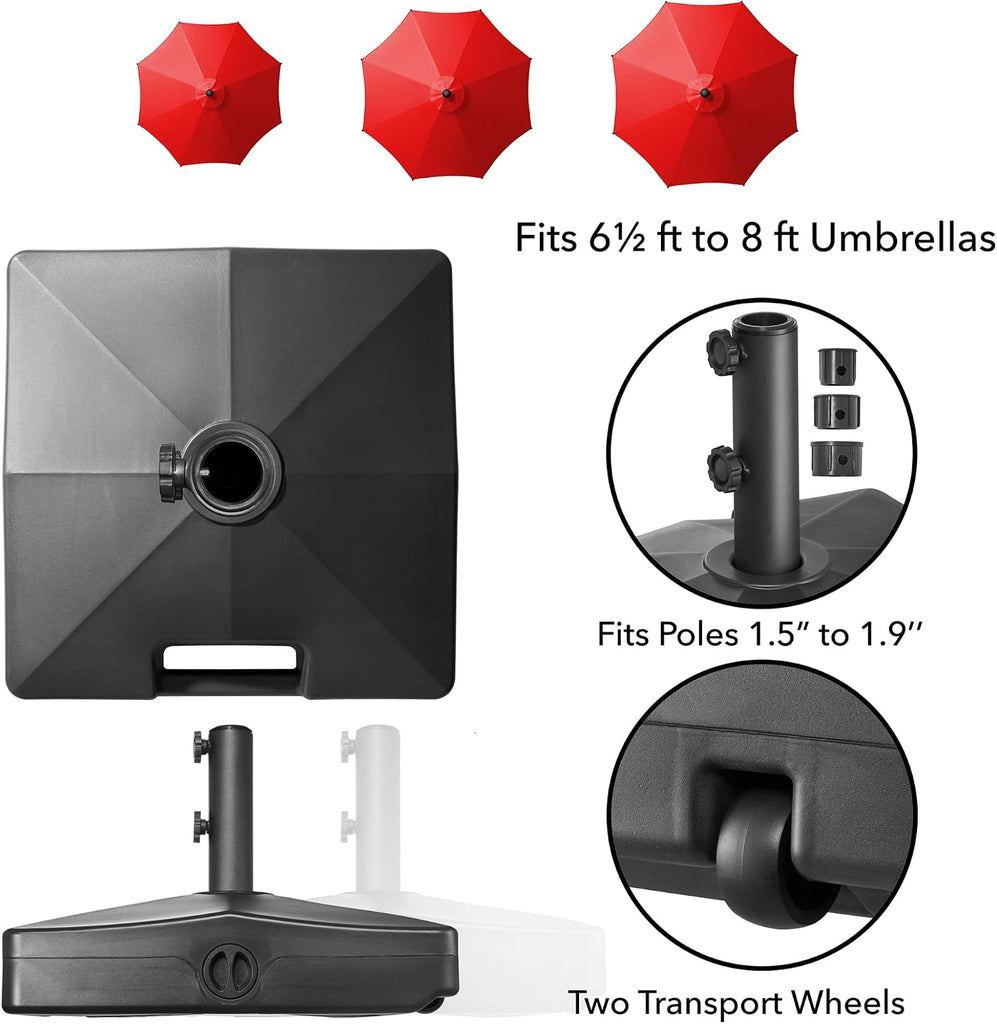 Patio Umbrella Base - Fillable to 100 lbs. Weighted Stand with Wheels or Pool Deck Umbrellas up to 10 FT - Black