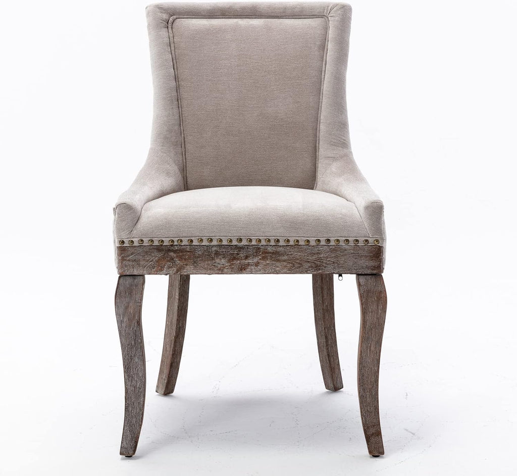Mid-Century Upholstered Dining Chairs Set of 2, Thickened Fabric Wingback Kitchen Chairs with Bronze Nail Head &