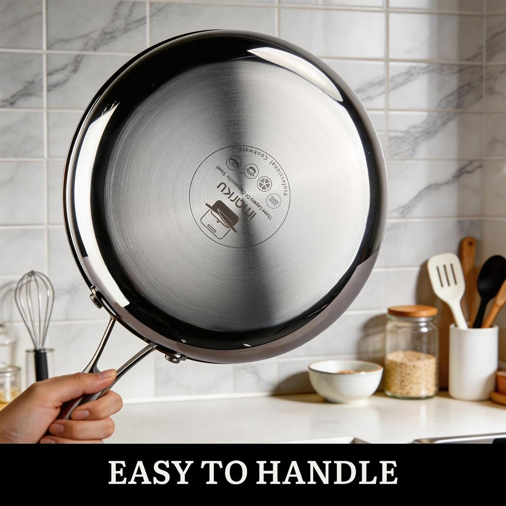 14-Piece Tri-Ply Hammered Stainless Steel Cookware Set | Multifunctional 14pc Pots and Pans with Steamer | Non-Toxic