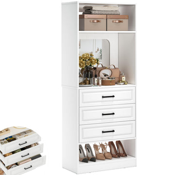 25" Closet System with 3 Drawers and Mirror, Wardrobe, White